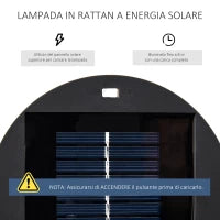Lanterna Solare da Giardino LED con Pannello di Ricarica in Rattan e Metallo , Ø21.5x61cm, Nero
