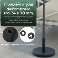 Base per Ombrellone da 15kg Rotonda per Pali da Ø24-38mm, Plastica e Cemento, Ø46.5 cm, Nero