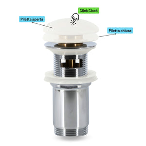 Piletta click clack 1.1/4 in ottone cromato ceramica bianca per lavabo bagno *** finitura- opaco, confezione 1
