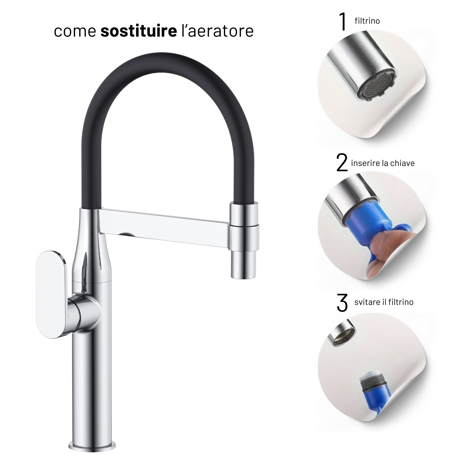 Miscelatore monocomando lavello cucina nairobi ottone cromato canna flessibile *** finitura- cromo lucido, confezione 1