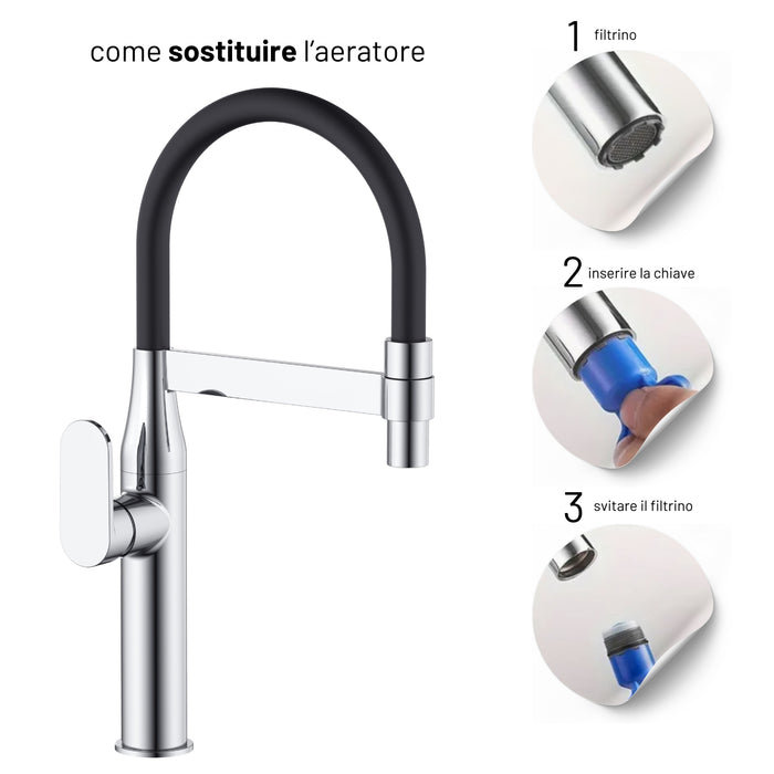 Miscelatore monocomando lavello cucina nairobi ottone cromato canna flessibile *** finitura- cromo lucido, confezione 1