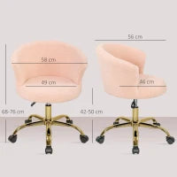 Poltrona da ufficio Ergonomica, Regolabile in altezza e con seduta girevole, Base in acciaio, 58x56x76cm, Rosa