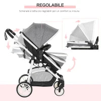 Carrozzina per Bambini 0-36 Mesi Pieghevole e Regolabile, in Metallo e Poliestere, 80x51x102 cm, Grigio