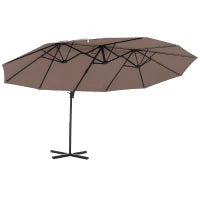 Ombrellone Doppio da Giardino in Metallo e Poliestere Anti-UV Impermeabile, 445x270x260cm, Marrone