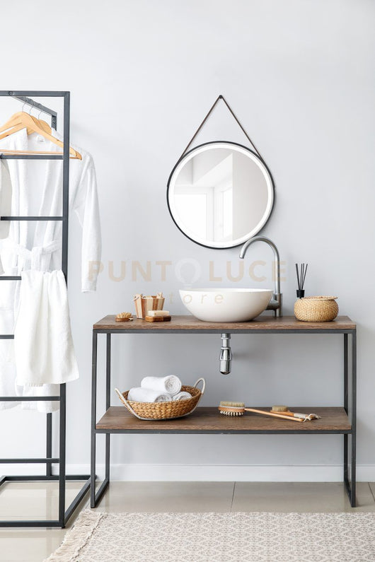 FINCHEN SPECCHIO DA PARETE ROTONDO RETRO-ILLUMINATO LED 15 W 1.650 lm 3.000 K 4.000 K CON CINTURINO IN PELLE REGOLABILE D.60CM