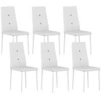 Set di 6 Sedie da Pranzo Rivestite in PU con Schienale Alto con Bottoni e Gambe in Acciaio Design Moderno Bianco