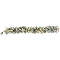 Ghirlanda Natalizia Ø25x180 cm con 50 Luci LED, Bacche e Pigne, in Plastica e Metallo, Verde e Bianco