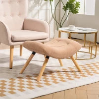 Pouf moderno con rivestimento in pile e gambe in legno, imbottito, per soggiorno, camera da letto, ingresso, Marrone