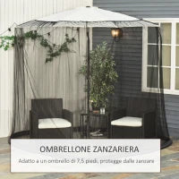 Zanzariera per Ombrellone 3x2.3 m Regolabile a Rete Fitta con Apertura a Cerniera, Nero