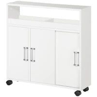 kleankin Mobiletto Bagno con Porte Scorrevoli, Ripiano Regolabile e 4 Ruote in Truciolato e Lega di Alluminio, 70x20x71cm