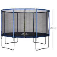Trampolino Elastico da Esterno, Tappeto Elastico per Bambini e Adulti da Giardino con Rete di Sicurezza e Bordo Imbottito, Giochi da Giardino e Casa, Ø366x269cm, Blu e Nero