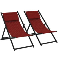 Set 2 Sedie Poltrona Sdraio da Esterni, Pieghevoli e Reclinabili, in Alluminio, 96.5x58x91.5 cm, Rosso