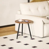 Tavolino da Caffè Rotondo con Bordo Rialzato e 3 Gambe, in Legno e Acciaio, Ø40x39 cm, Nero e color Legno