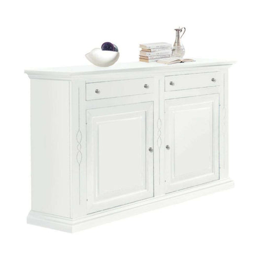 Credenza 2 ante 2 cassetti con arte povera in legno massello e mdf con rifinitura in bianco 177X48X110 H
