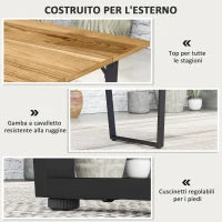 Tavolo da Giardino Rettangolare a 6 Posti con Foro per Ombrellone, Legno e Acciaio, 175x80x75 cm, Marrone
