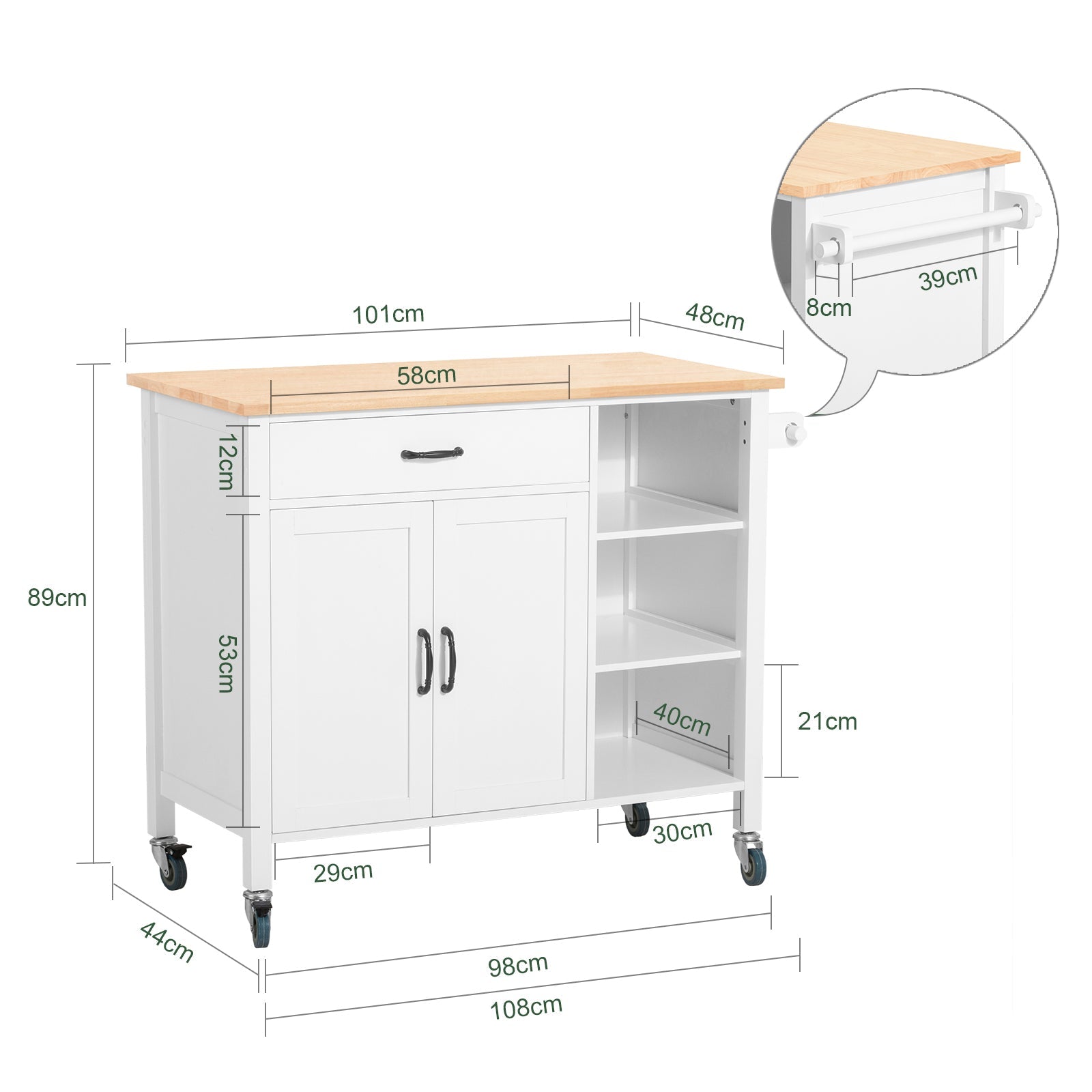 Carrello Cucina Credenza Cucina Mobile Cucina Bianco Con Route Credenza Soggiorno FKW103-WN