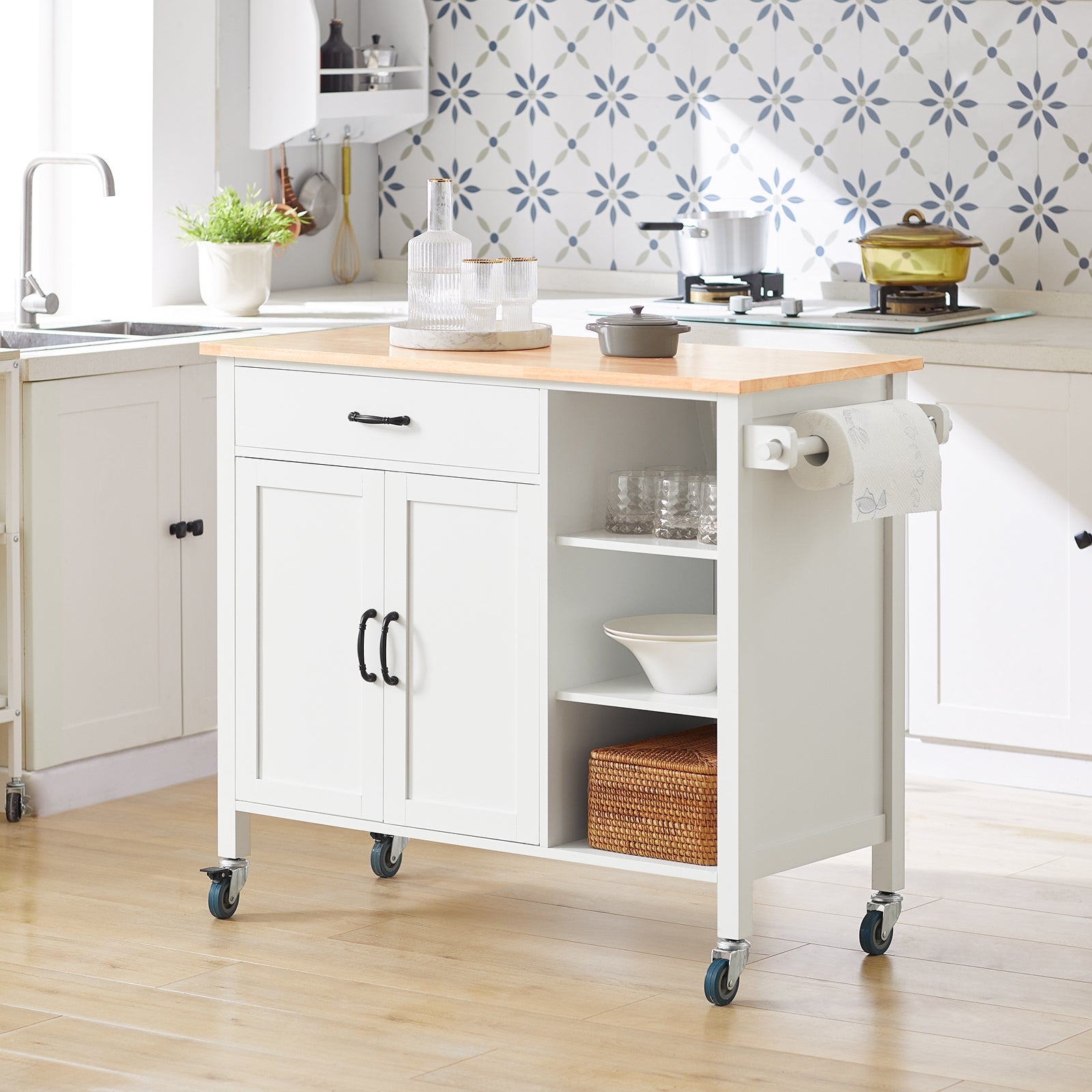 Carrello Cucina Credenza Cucina Mobile Cucina Bianco Con Route Credenza Soggiorno FKW103-WN