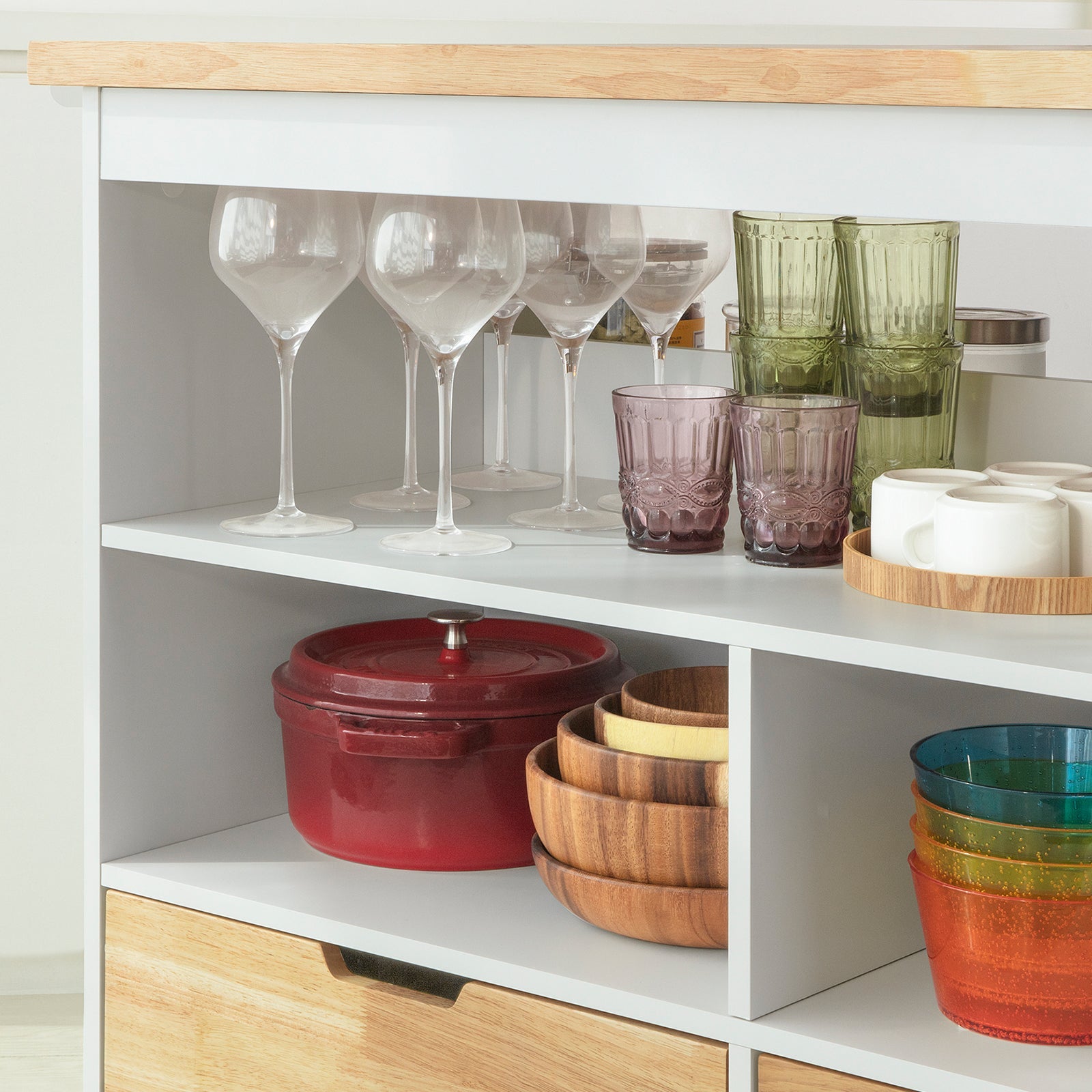 Carrello Cucina Credenza Cucina Mobile Cucina Bianco Con Route Isola Cucina FKW107-WN