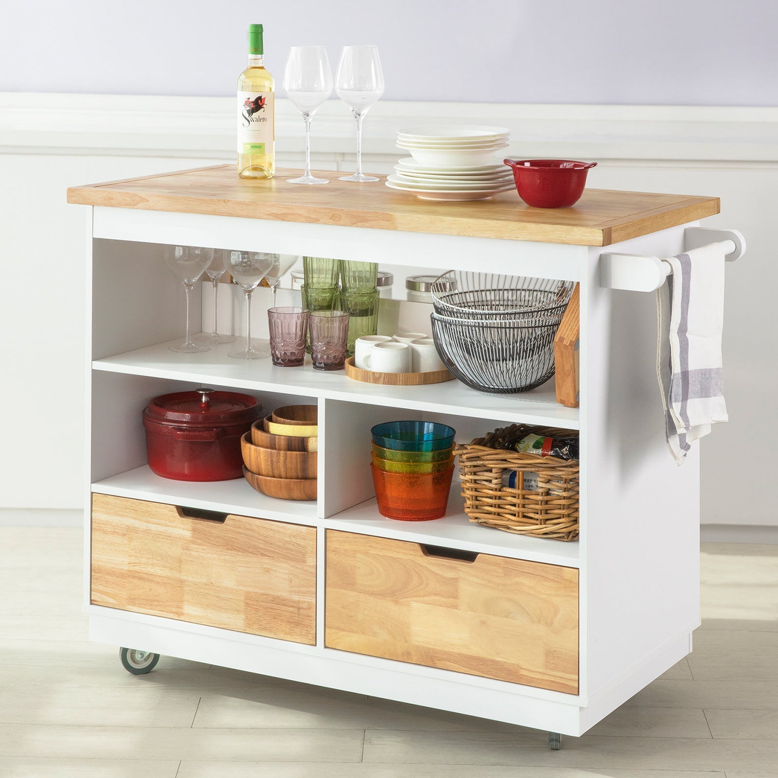 Carrello Cucina Credenza Cucina Mobile Cucina Bianco Con Route Isola Cucina FKW107-WN