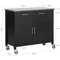 Carrello da cucina con piano in acciaio inox Isola da cucina con ripiano laterale Credenza con ruote Nero, FKW108-SCH