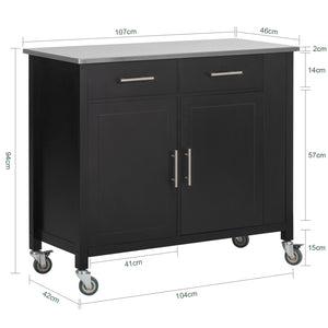 Carrello da cucina con piano in acciaio inox Isola da cucina con ripiano laterale Credenza con ruote Nero, FKW108-SCH