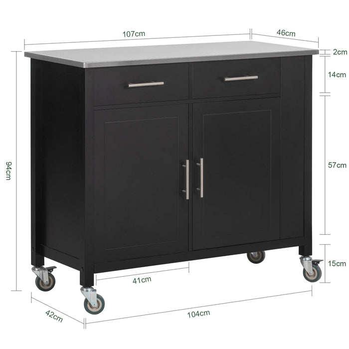 Carrello da cucina con piano in acciaio inox Isola da cucina con ripiano laterale Credenza con ruote Nero, FKW108-SCH