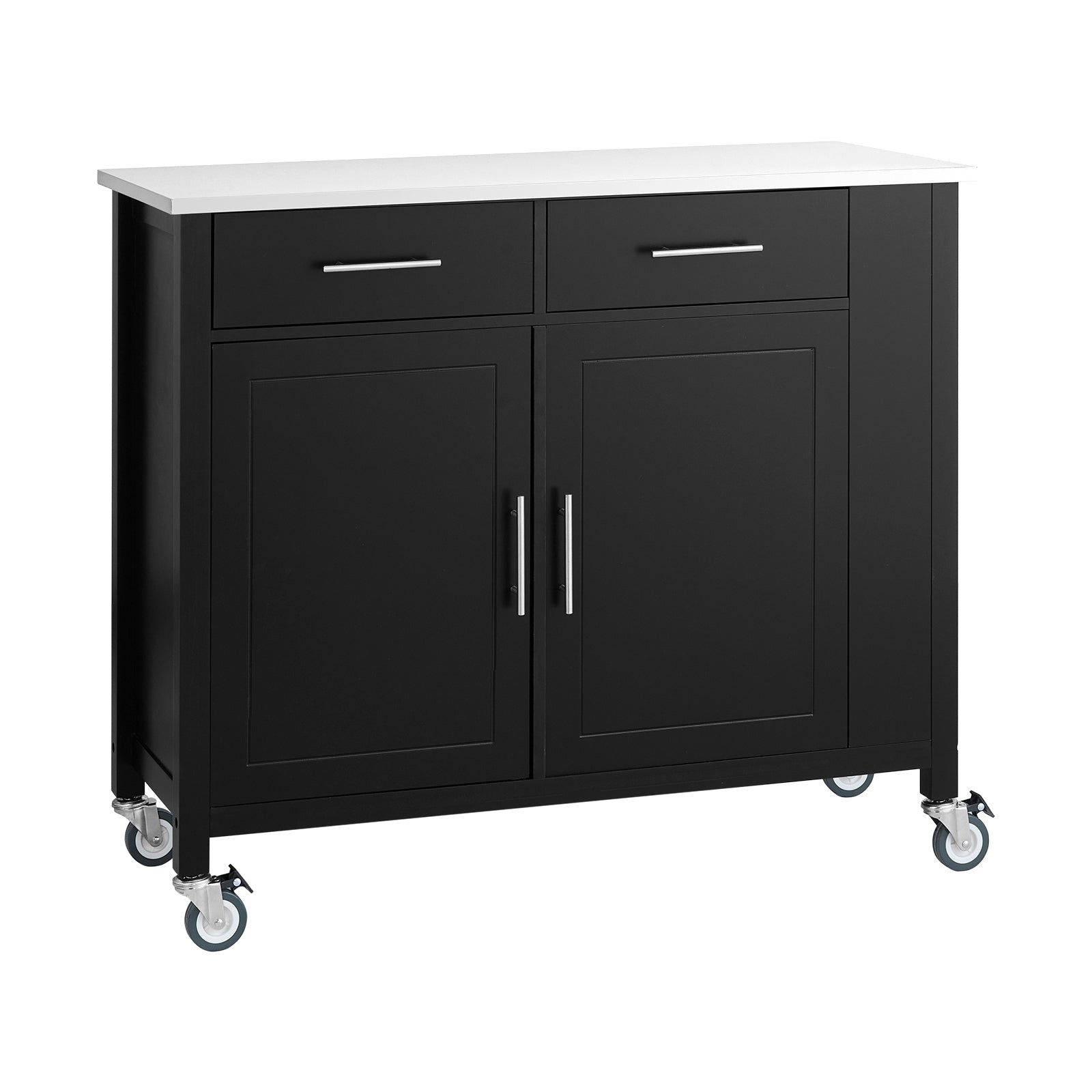 Carrello da cucina con piano in acciaio inox Isola da cucina con ripiano laterale Credenza con ruote Nero, FKW108-SCH