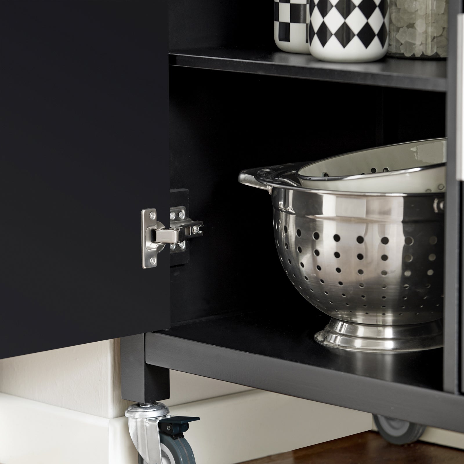 Carrello da cucina con piano in acciaio inox Isola da cucina con ripiano laterale Credenza con ruote Nero, FKW108-SCH