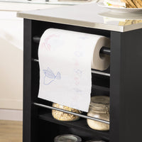 Carrello da cucina con piano in acciaio inox Isola da cucina con ripiano laterale Credenza con ruote Nero, FKW108-SCH