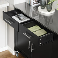 Carrello da cucina con piano in acciaio inox Isola da cucina con ripiano laterale Credenza con ruote Nero, FKW108-SCH