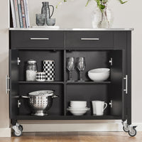 Carrello da cucina con piano in acciaio inox Isola da cucina con ripiano laterale Credenza con ruote Nero, FKW108-SCH