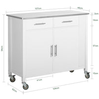 Carrello da cucina con piano in acciaio inox Isola da cucina con ripiano laterale Credenza con ruote Bianco, FKW108-W