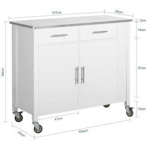 Carrello da cucina con piano in acciaio inox Isola da cucina con ripiano laterale Credenza con ruote Bianco, FKW108-W