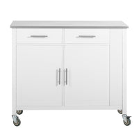 Carrello da cucina con piano in acciaio inox Isola da cucina con ripiano laterale Credenza con ruote Bianco, FKW108-W