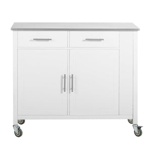 Carrello da cucina con piano in acciaio inox Isola da cucina con ripiano laterale Credenza con ruote Bianco, FKW108-W