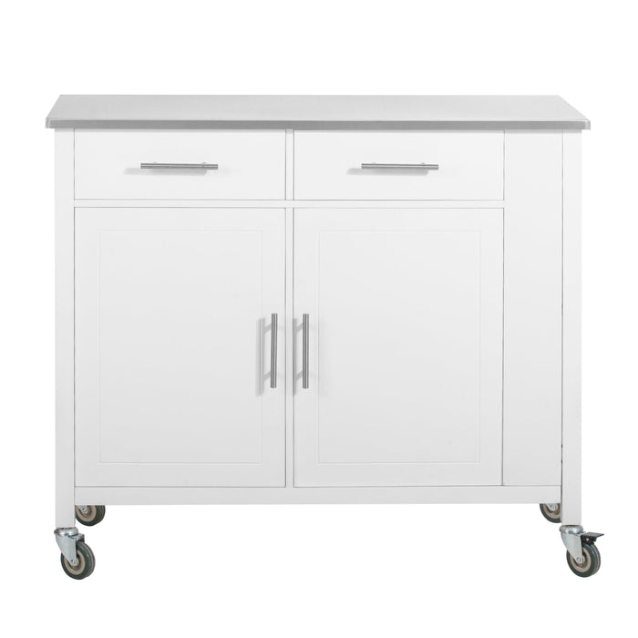 Carrello da cucina con piano in acciaio inox Isola da cucina con ripiano laterale Credenza con ruote Bianco, FKW108-W