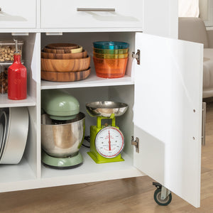 Carrello da cucina con piano in acciaio inox Isola da cucina con ripiano laterale Credenza con ruote Bianco, FKW108-W