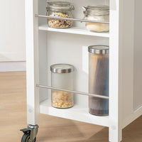 Carrello da cucina con piano in acciaio inox Isola da cucina con ripiano laterale Credenza con ruote Bianco, FKW108-W