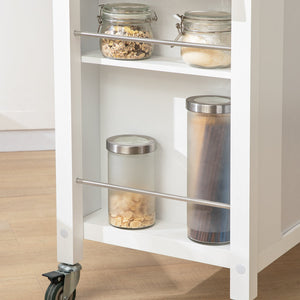 Carrello da cucina con piano in acciaio inox Isola da cucina con ripiano laterale Credenza con ruote Bianco, FKW108-W
