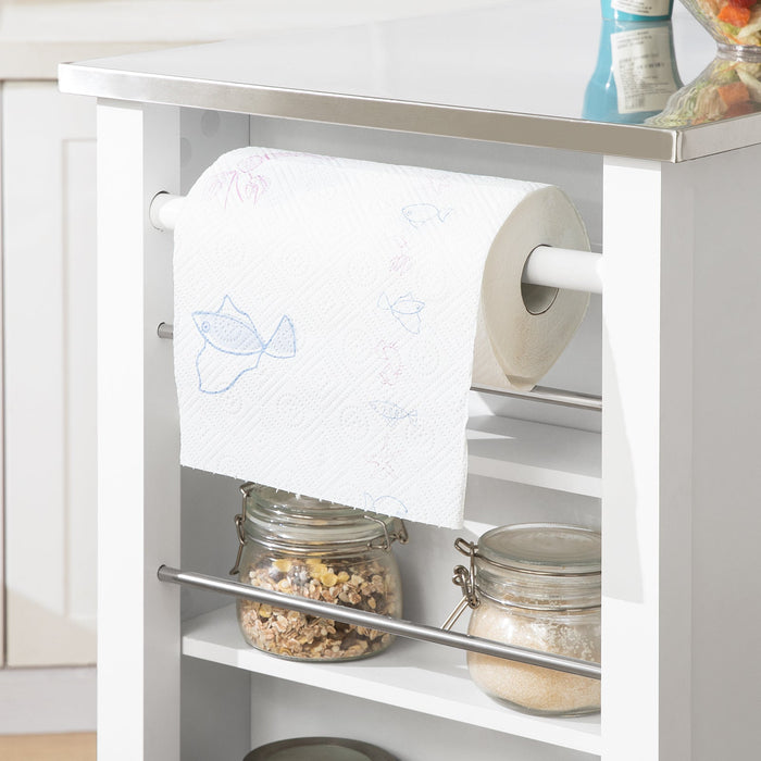 Carrello da cucina con piano in acciaio inox Isola da cucina con ripiano laterale Credenza con ruote Bianco, FKW108-W