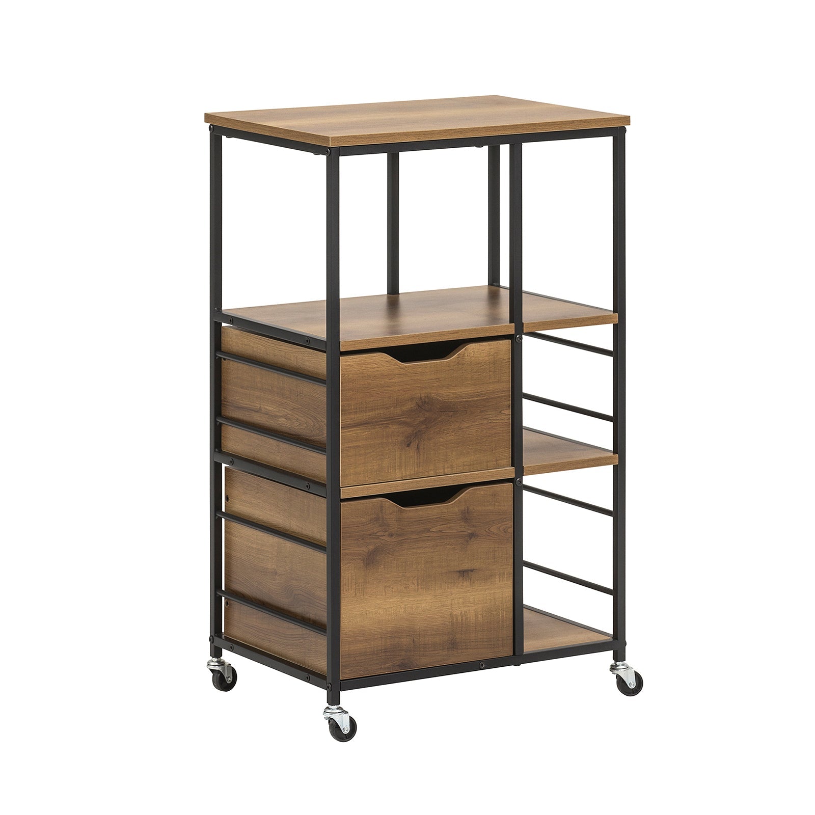 Carrello da cucina con 2 cassetti e 3 ripiani, Carrello da servizio, Carrelli portaoggetti FKW111-PF