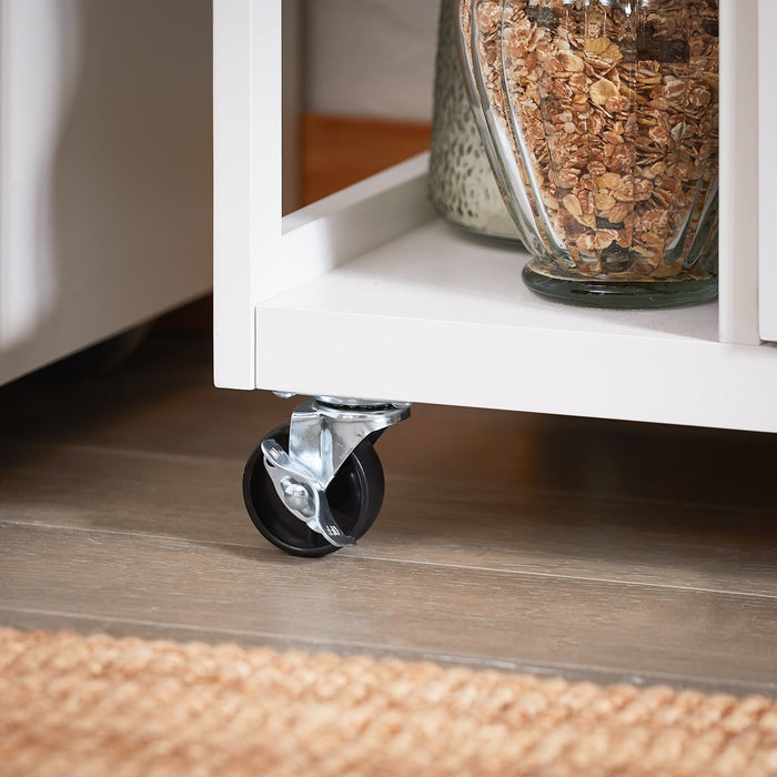 Carrello da cucina con 2 cassetti e 3 ripiani, Carrello da servizio, Carrelli portaoggetti, Bianco-Naturale 53x37x89cm FKW111-WN