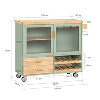 Carrello Cucina Con 2 Ante In Vetro Mobile Cucina Credenza Con Ruote 109x38x92cm Verde FKW114-GR SoBuy