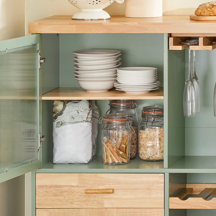 Carrello Cucina Con 2 Ante In Vetro Mobile Cucina Credenza Con Ruote 109x38x92cm Verde FKW114-GR SoBuy