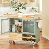 Carrello Cucina Con 2 Ante In Vetro Mobile Cucina Credenza Con Ruote 109x38x92cm Verde FKW114-GR SoBuy