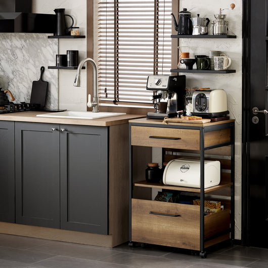 Carrello Portavivande Con 1 Cassa Portaoggetti Estraibile Carrello Da Cucina Carrello Bar Vintage 60x45x90cm FKW118-PF SoBuy