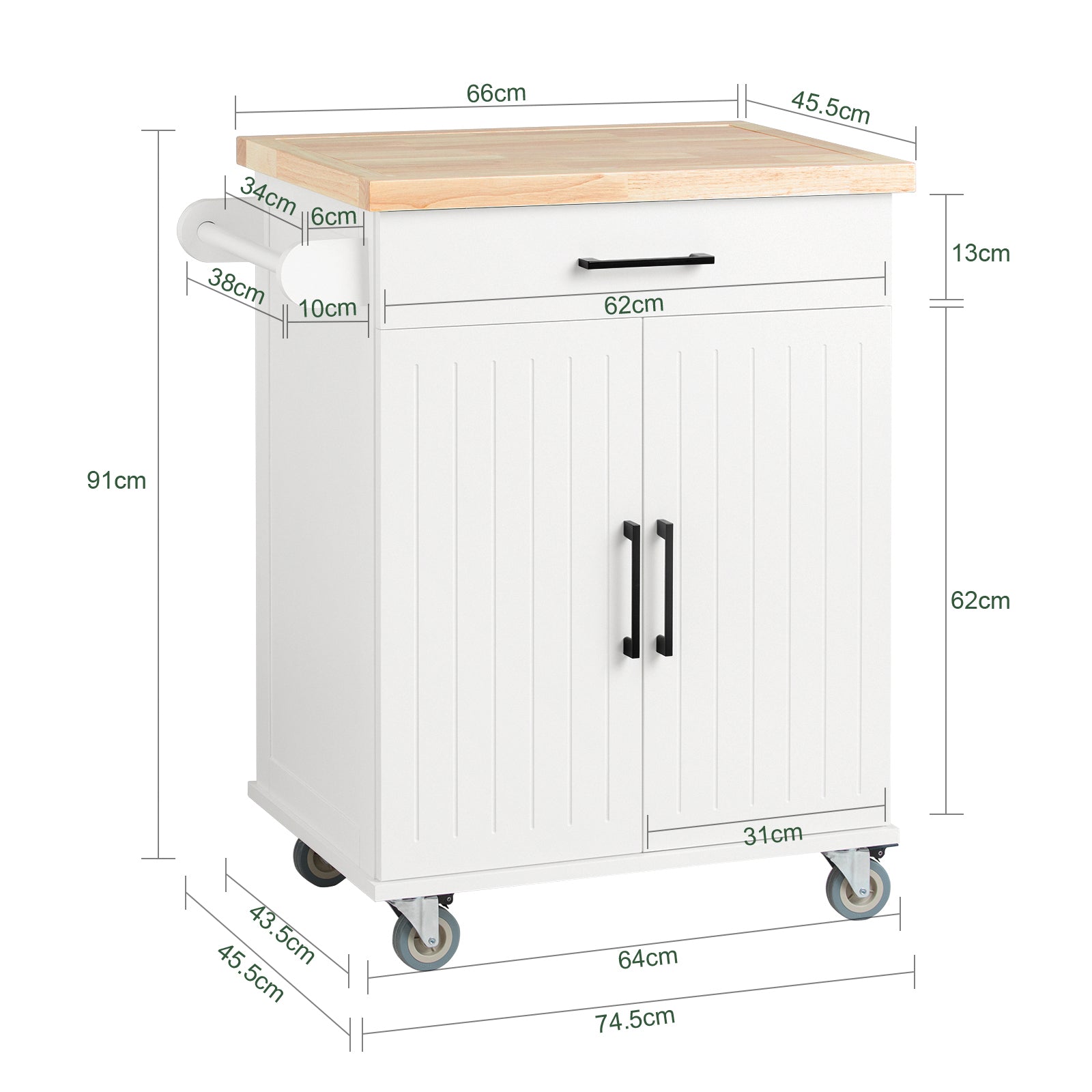 Credenza Cucina Carrello Cucina Con Ruote Con Cassetto E 2 Ante 74.5x45.5x91cm FKW119-WN SoBuy