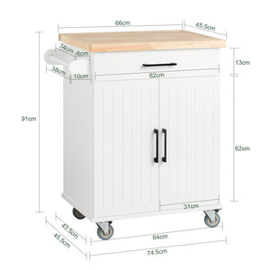 Credenza Cucina Carrello Cucina Con Ruote Con Cassetto E 2 Ante 74.5x45.5x91cm FKW119-WN SoBuy