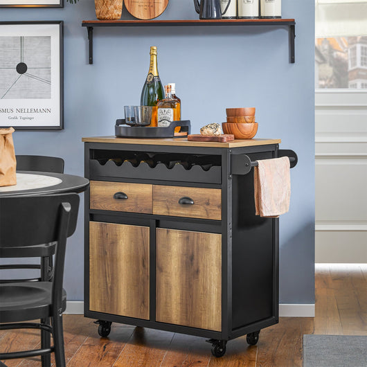 Carrello Cucina Con Ruote Credenza Cucina Mobile Cucina Nero 89x40x87cm FKW122-SCH