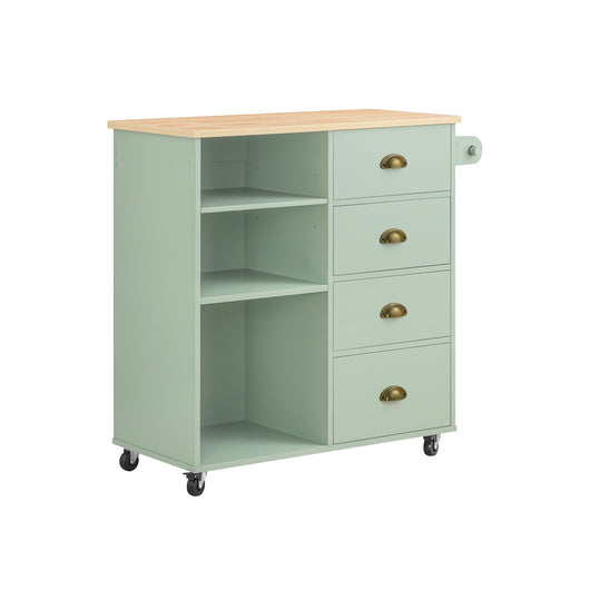SoBuy Carrello da Cucina con 3 Scomparti e 4 Cassetti Isola da Cucina Carrello da Portata Mobile Verde 90x40x88cm FKW127-GR